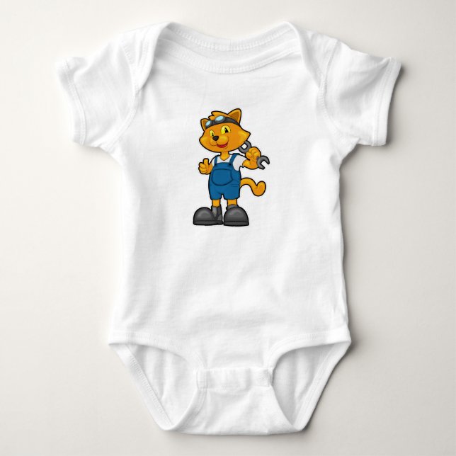 Cat as Mechanic with Spanner Baby Bodysuit (Front)
