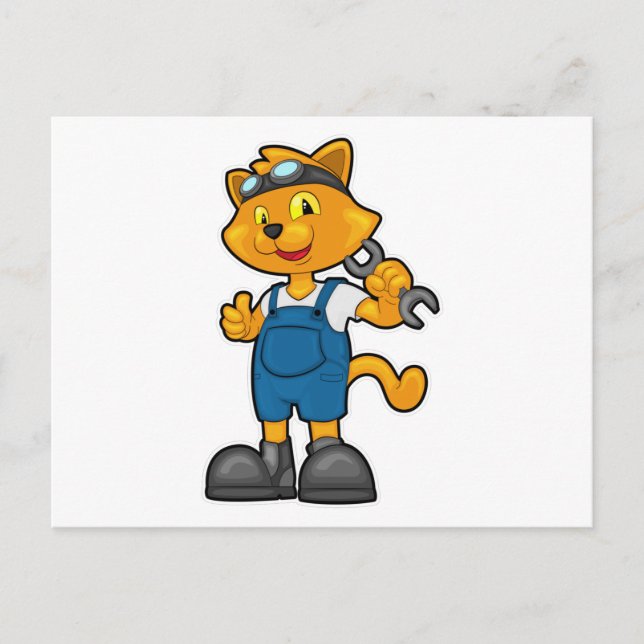 Cat as Mechanic with Spanner Postcard (Front)
