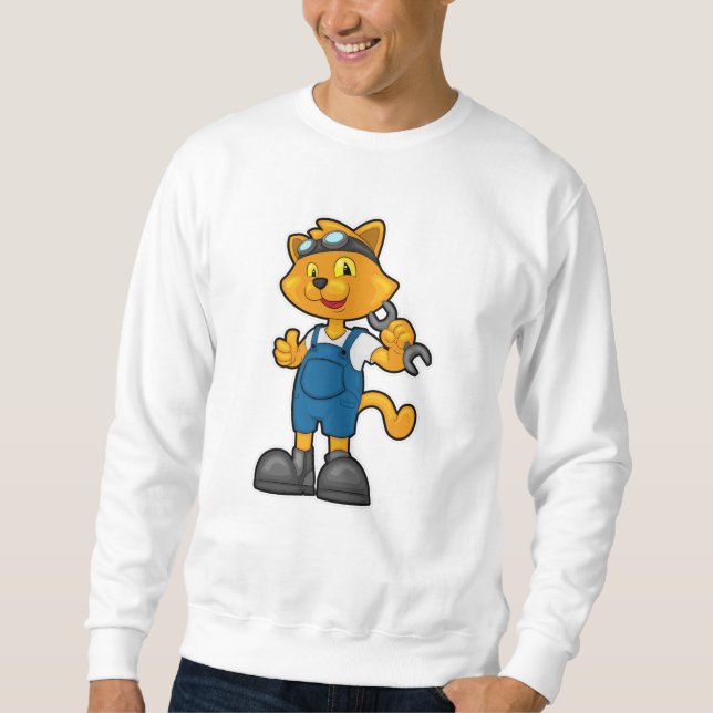 Cat as Mechanic with Spanner Sweatshirt (Front)