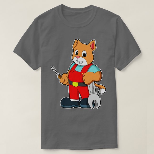 Cat as Mechatronics engineer with Tool T-Shirt (Design Front)