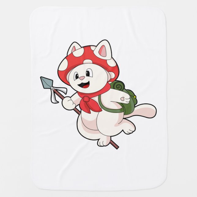 Cat as Mushroom picker with Mushroom Baby Blanket (Front)