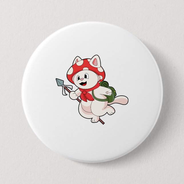 Cat as Mushroom picker with Mushroom Button (Front)