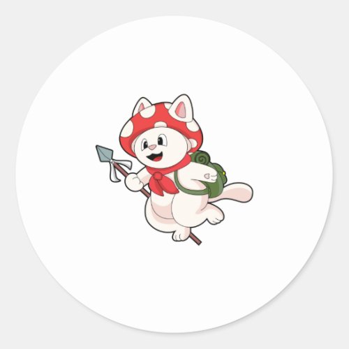 Cat as Mushroom picker with Mushroom Classic Round Sticker