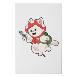 Cat as Mushroom picker with Mushroom Faux Canvas Print