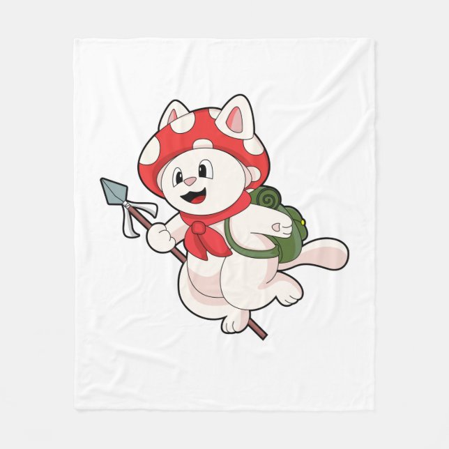 Cat as Mushroom picker with Mushroom Fleece Blanket (Front)