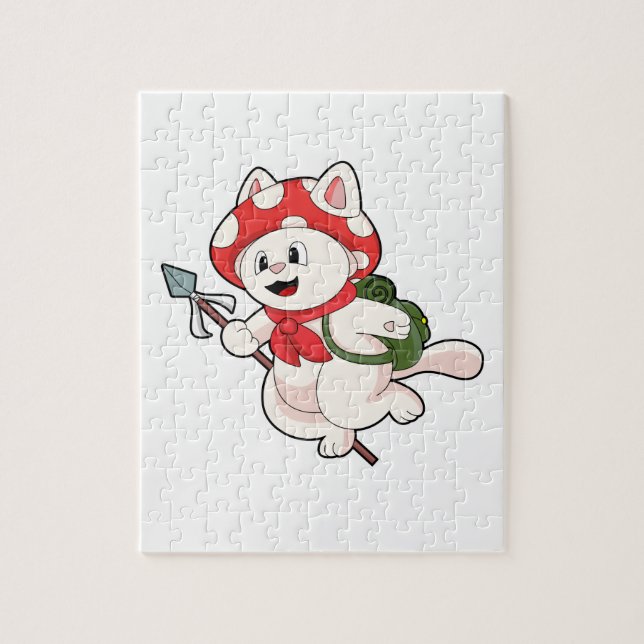 Cat as Mushroom picker with Mushroom Jigsaw Puzzle (Vertical)