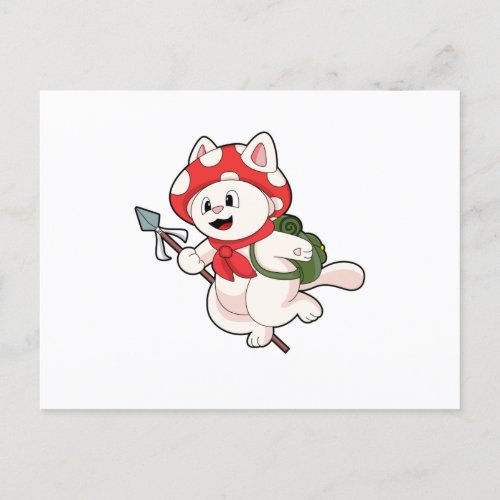 Cat as Mushroom picker with Mushroom Postcard