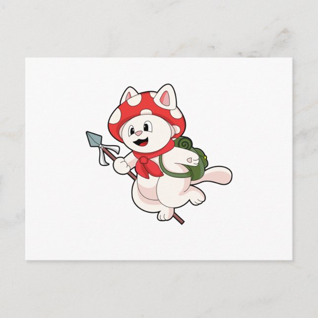 Cat as Mushroom picker with Mushroom Postcard (Front)