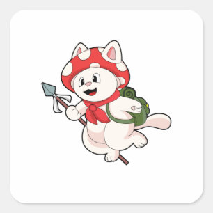 Cat as Mushroom picker with Mushroom Square Sticker