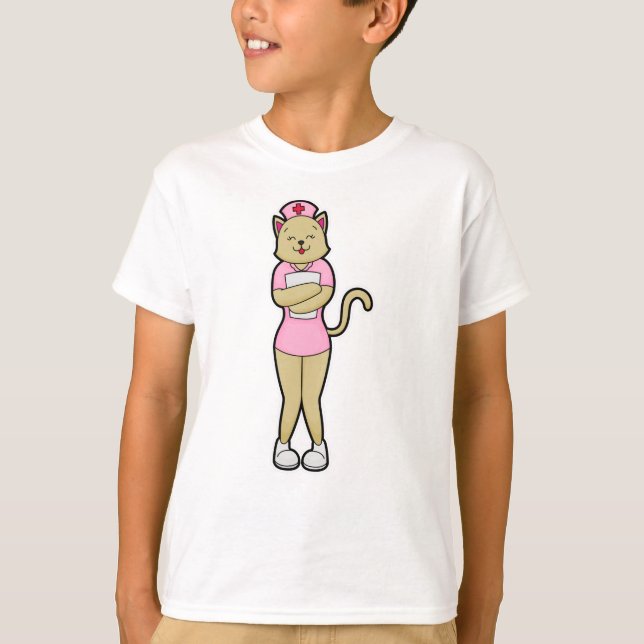 Cat as Nurse with Medical List T-Shirt (Front)