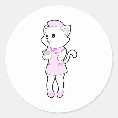 Cat as Nurse with Notepad Classic Round Sticker