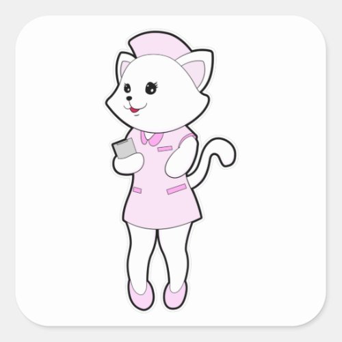 Cat as Nurse with Notepad Square Sticker