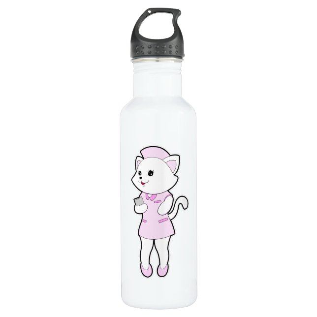Cat as Nurse with Notepad Stainless Steel Water Bottle (Front)