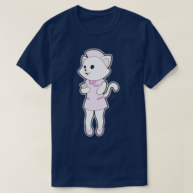 Cat as Nurse with Notepad T-Shirt (Design Front)