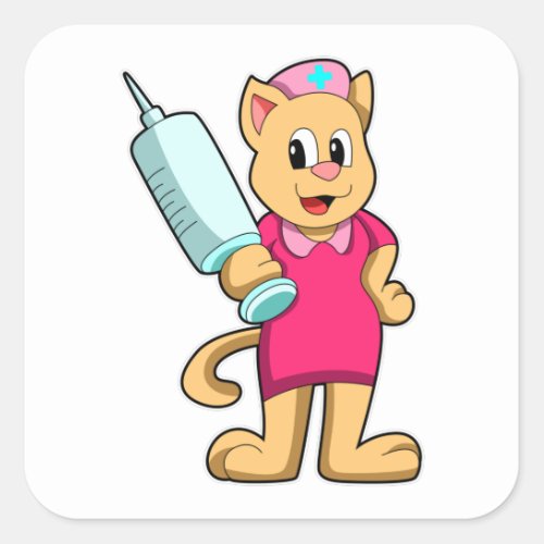 Cat as Nurse with Syringe Square Sticker