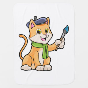 Cat as Painter with Brush & Scarf Baby Blanket
