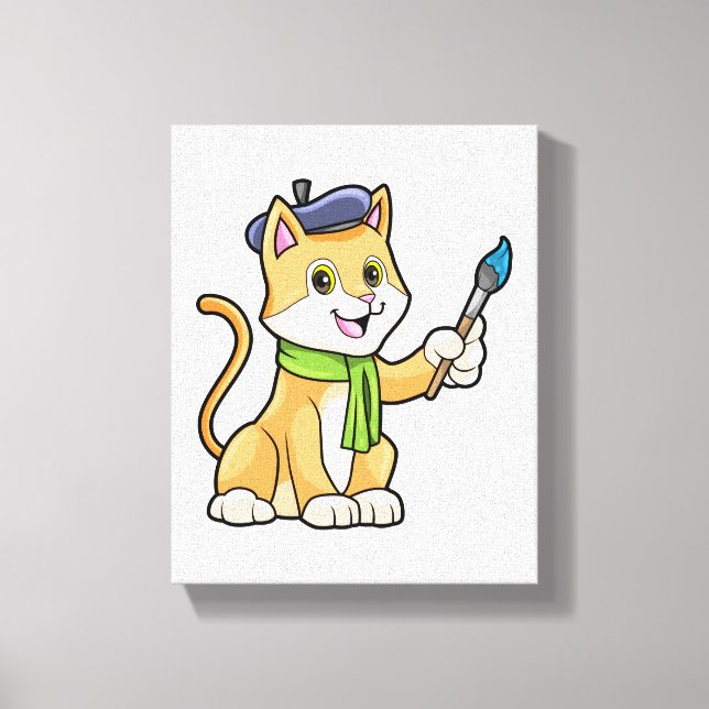 Cat as Painter with Brush & Scarf Canvas Print (Front)