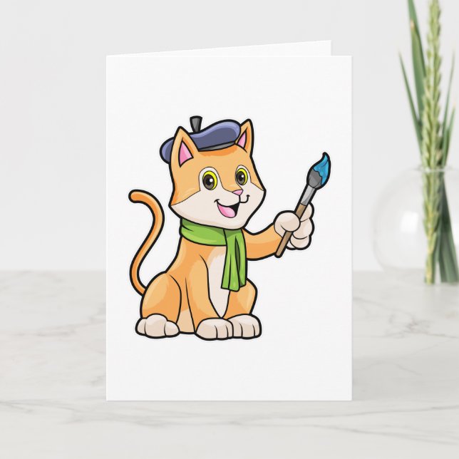 Cat as Painter with Brush & Scarf Card (Front)