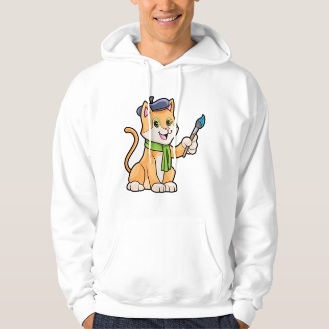 Cat as Painter with Brush & Scarf Hoodie (Front)