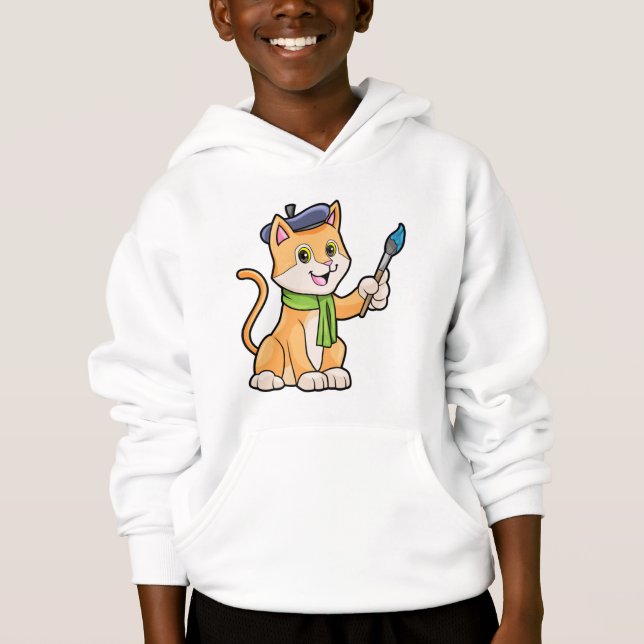 Cat as Painter with Brush & Scarf Hoodie (Front)