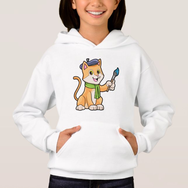 Cat as Painter with Brush & Scarf Hoodie (Front)