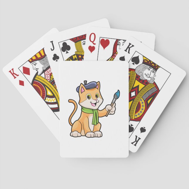 Cat as Painter with Brush & Scarf Poker Cards (Back)