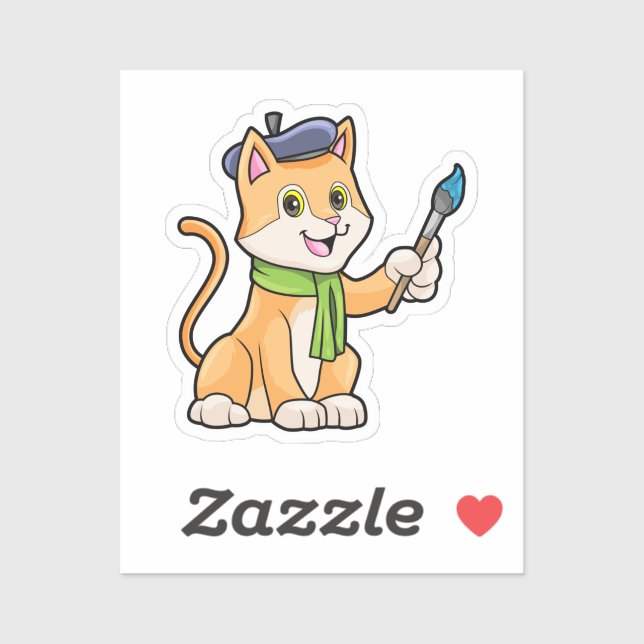 Cat as Painter with Brush & Scarf Sticker (Sheet)