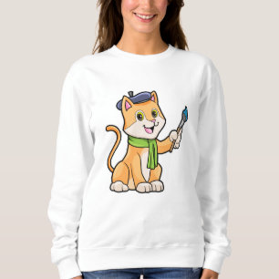 Cat as Painter with Brush & Scarf Sweatshirt