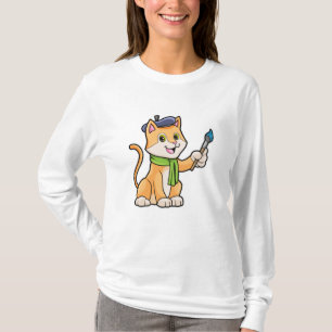 Cat as Painter with Brush & Scarf T-Shirt