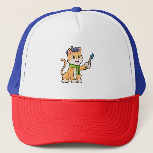 Cat as Painter with Brush  Scarf Trucker Hat