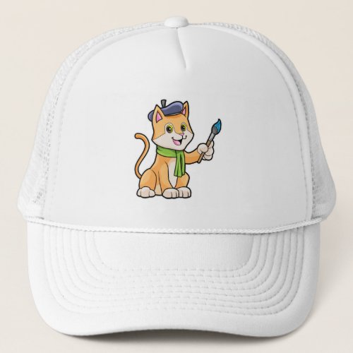 Cat as Painter with Brush  Scarf Trucker Hat