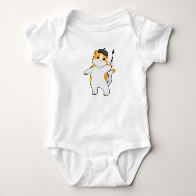 Cat as Painter with Paint brush Baby Bodysuit (Front)