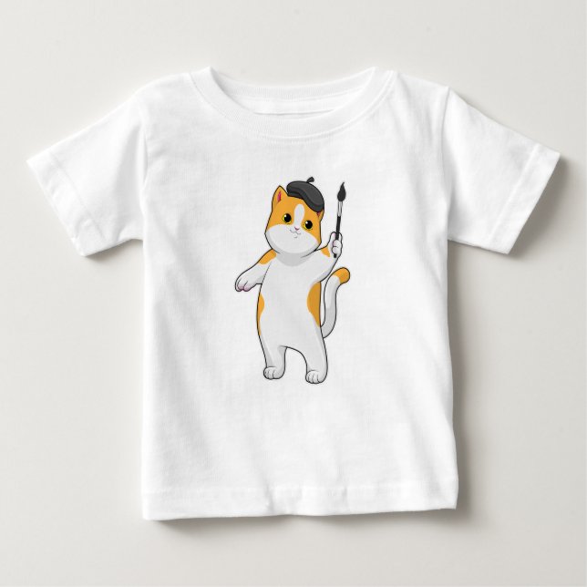 Cat as Painter with Paint brush Baby T-Shirt (Front)