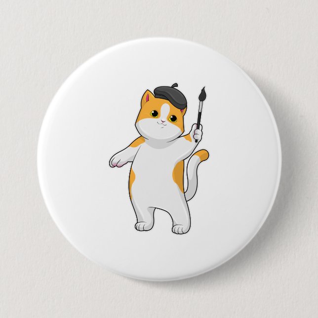 Cat as Painter with Paint brush Button (Front)