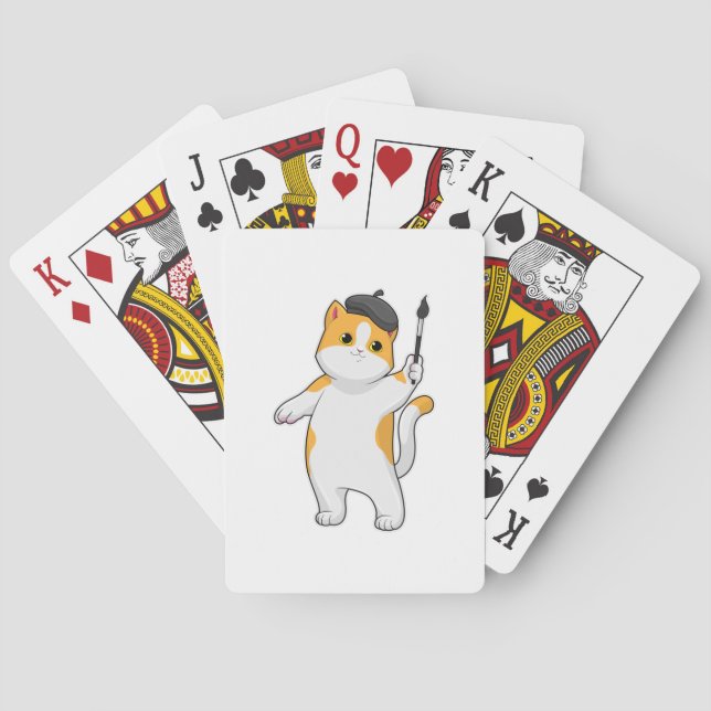 Cat as Painter with Paint brush Poker Cards (Back)