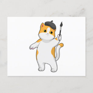 Cat as Painter with Paint brush Postcard