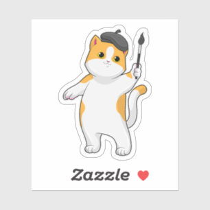 Cat as Painter with Paint brush Sticker