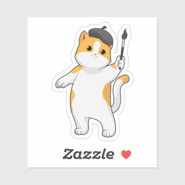 Cat as Painter with Paint brush Sticker (Sheet)