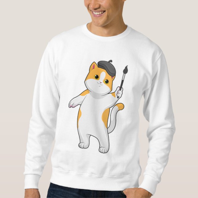 Cat as Painter with Paint brush Sweatshirt (Front)
