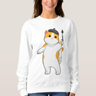 Cat as Painter with Paint brush Sweatshirt