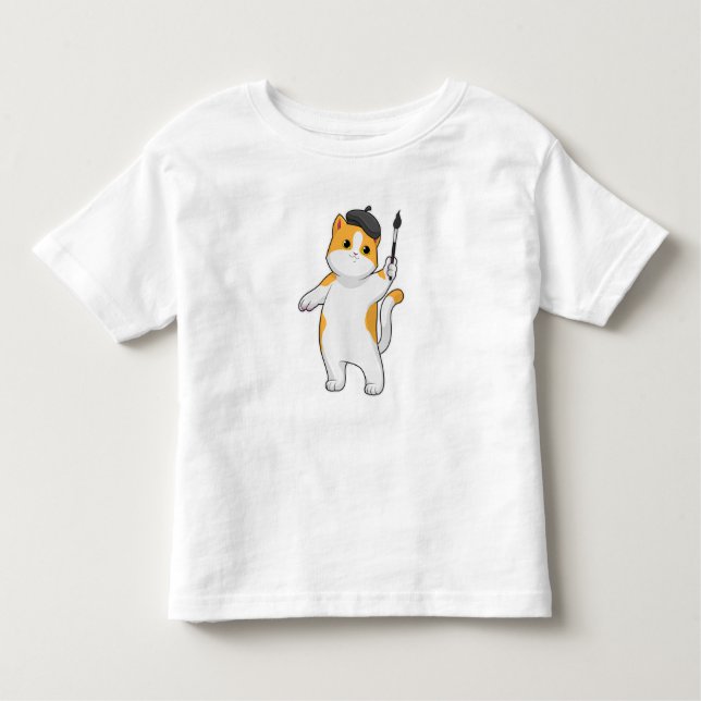 Cat as Painter with Paint brush Toddler T-shirt (Front)