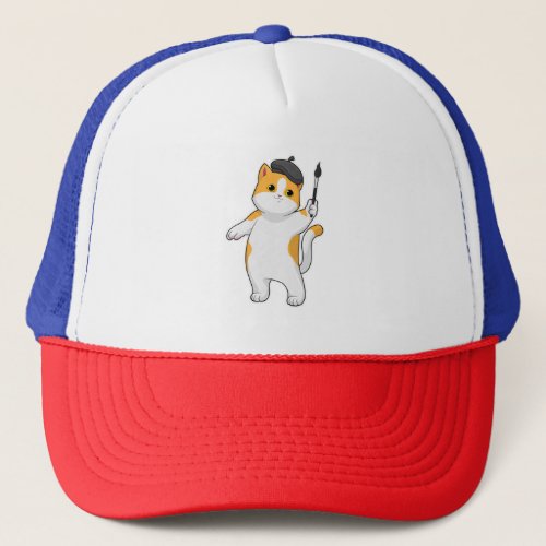 Cat as Painter with Paint brush Trucker Hat