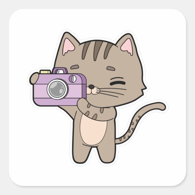 Cat as Photographer with Camera Square Sticker (Front)