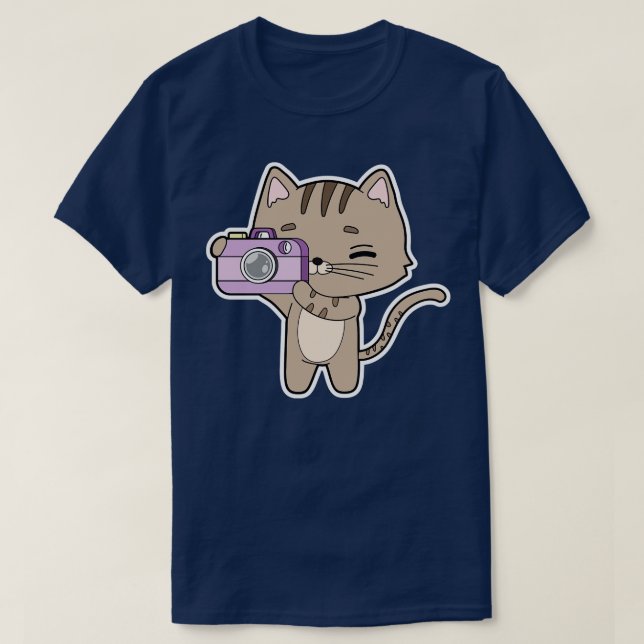 Cat as Photographer with Camera T-Shirt (Design Front)