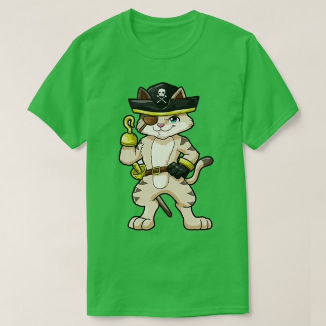 Cat as pirate with dagger and saber T-Shirt (Design Front)