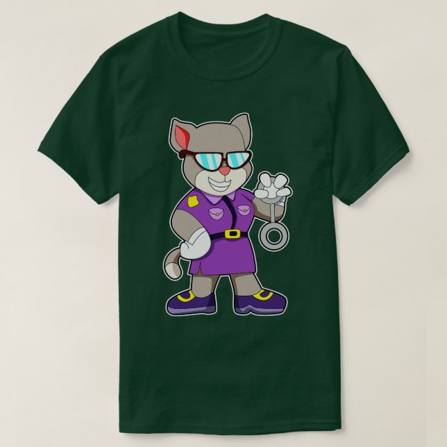 Cat as policewoman with handcuffs T-Shirt (Design Front)