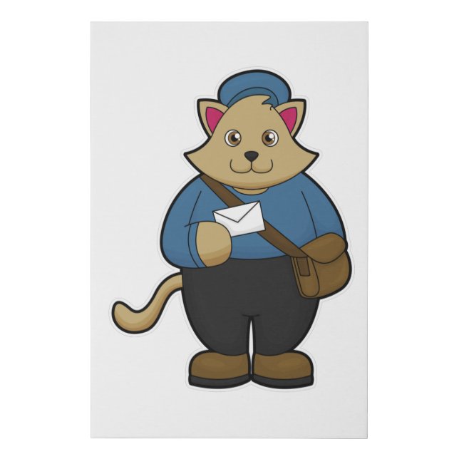 Cat as Postman with Envelope & Bag Faux Canvas Print (Front)