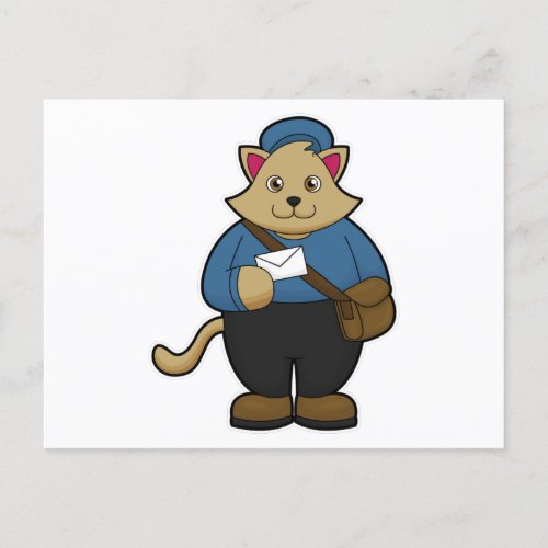 Cat as Postman with Envelope  Bag Postcard