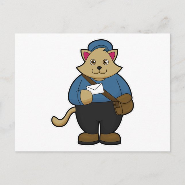 Cat as Postman with Envelope & Bag Postcard (Front)