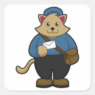 Cat as Postman with Envelope & Bag Square Sticker